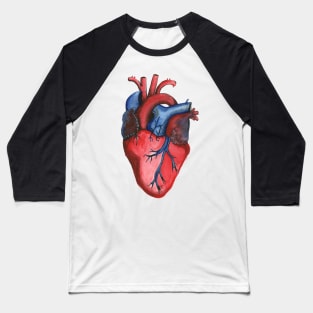 Anatomical Hand Painted Watercolor Heart Baseball T-Shirt